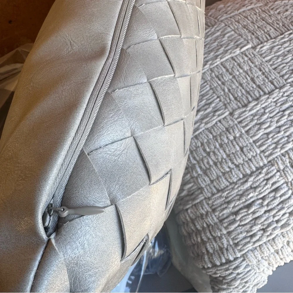 Frye Gray Faux Woven Leather 14 × 20 Decorative Lumbar Throw Pillow